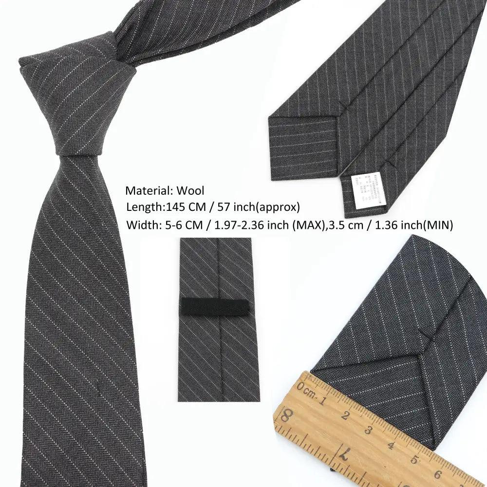 Luxury High Quality Black Grey Skinny Wool Tie For Men Business Meeting Necktie Fashionable Design Excellent Men Gift