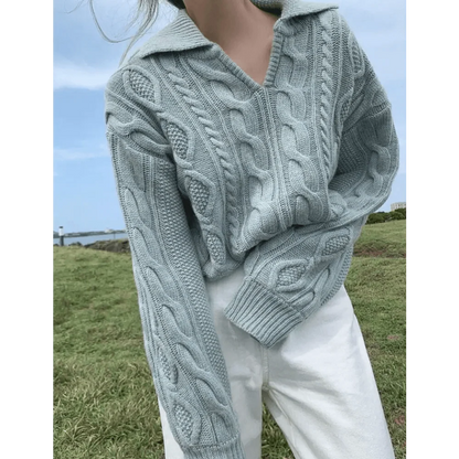 Luxury Kitty Retro Women Sweater Pullovers Knitted Casual Solid Autumn Turn-down Collar Feminine Loose All Match Soft Sweet Tops