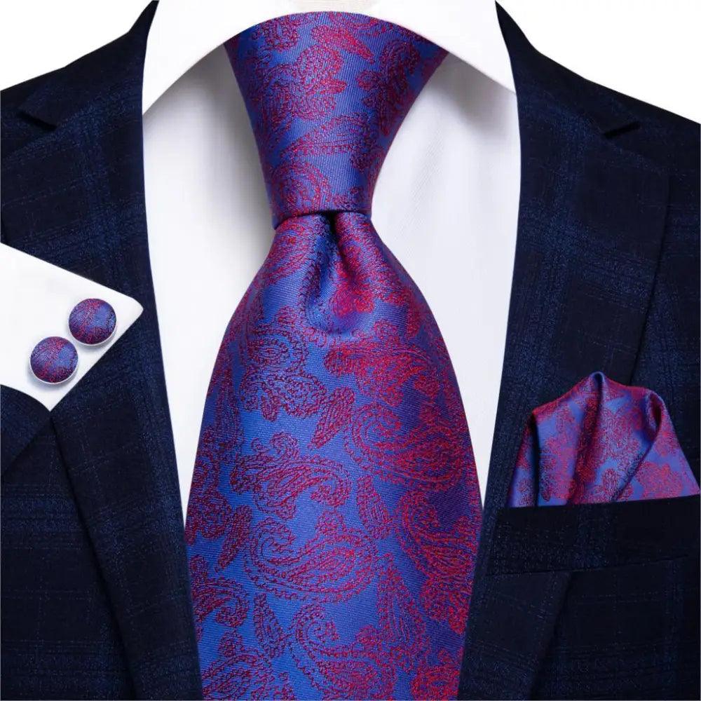 Luxury Men Silk Necktie Pocket Square Matching Handkerchief  Cufflinks Set Formal Design Printed Business Necktie For Men