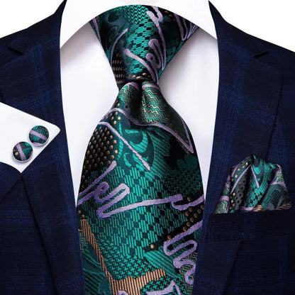 Luxury Men Silk Necktie Pocket Square Matching Handkerchief  Cufflinks Set Formal Design Printed Business Necktie For Men