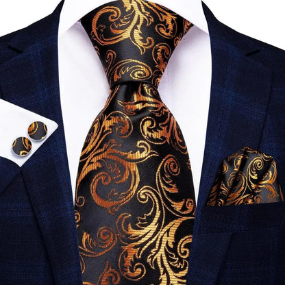 Luxury Men Silk Necktie Pocket Square Matching Handkerchief  Cufflinks Set Formal Design Printed Business Necktie For Men