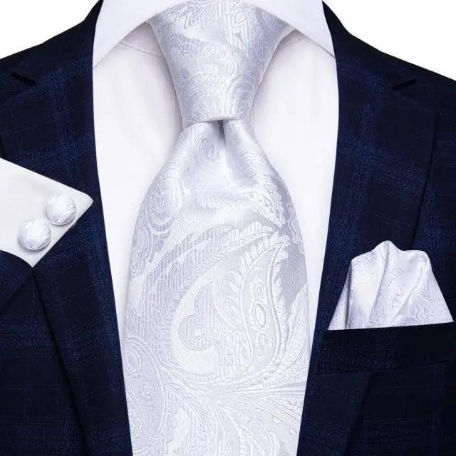 Luxury Men Silk Necktie Pocket Square Matching Handkerchief  Cufflinks Set Formal Design Printed Business Necktie For Men