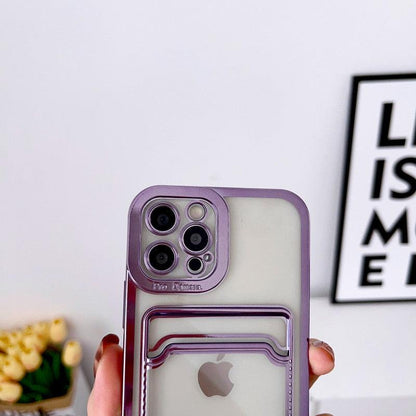Luxury Square Phone Case For iPhone 13 11 14 12 Pro Max Mini XS XR 6s 7 8 Plus SE Cover Soft Silicone Wallet Card Holder Clear Card Slot Case Slim Fit Protective Soft Wallet Case