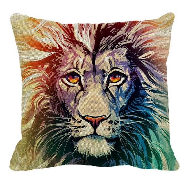 Male Lion Printing Linen Pillow Cover Lion Leo King Square Cushion Covers For Home Sofa Bed Chair Decoration