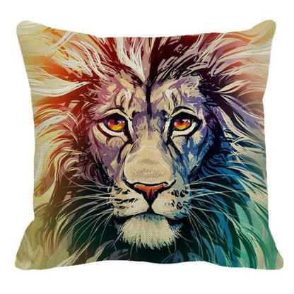 Male Lion Printing Linen Pillow Cover Lion Leo King Square Cushion Covers For Home Sofa Bed Chair Decoration