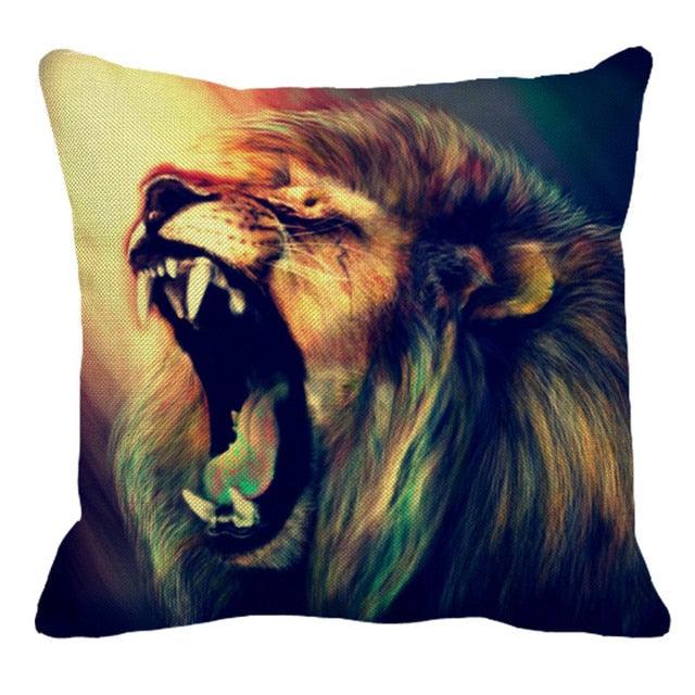 Male Lion Printing Linen Pillow Cover Lion Leo King Square Cushion Covers For Home Sofa Bed Chair Decoration