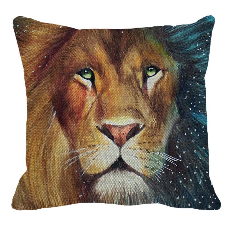 Male Lion Printing Linen Pillow Cover Lion Leo King Square Cushion Covers For Home Sofa Bed Chair Decoration