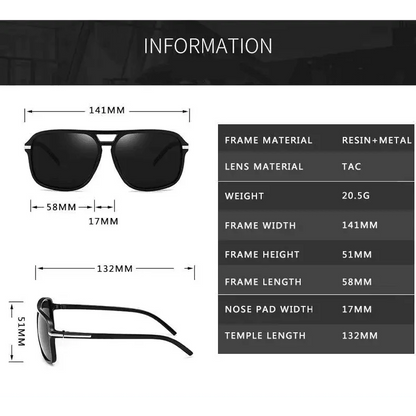 Men Elegant Cool Square Style Fashion Polarized Sunglasses Driving Vintage Design UV400 Sun Glasses