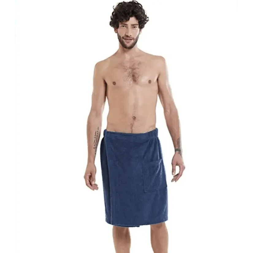 Men Plush Fleece Wrap Spa Gym Bath Wrap Solid Color Classy Design Bathrobes With Pocket Trendy Men's Bath Wrap