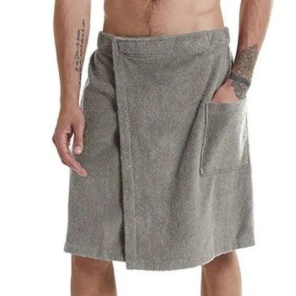 Men Plush Fleece Wrap Spa Gym Bath Wrap Solid Color Classy Design Bathrobes With Pocket Trendy Men's Bath Wrap