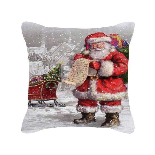 Merry Christmas Cushion Covers Snowman Christmas Santa Pillow Covers Santa Claus Pillow Covers Christmas Tree Santa Deer Printed Pillow Cover Home Decor Pillowcase For Couch 45X45CM