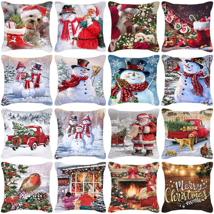 Merry Christmas Cushion Covers Snowman Christmas Santa Pillow Covers Santa Claus Pillow Covers Christmas Tree Santa Deer Printed Pillow Cover Home Decor Pillowcase For Couch 45X45CM