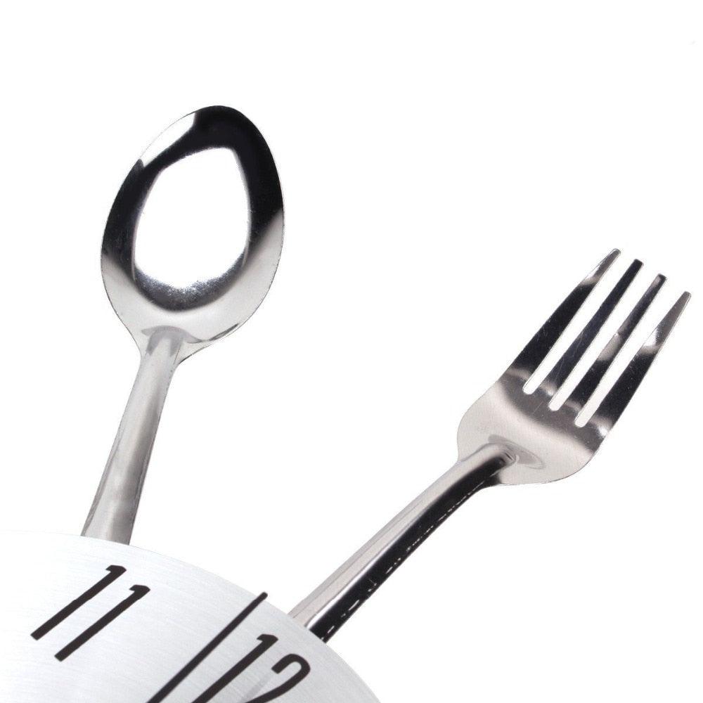 Metal Kitchen Wall Clock Creative  Kitchen Wall Clock 3D Modern Creative Kitchen Cutlery Spoon Fork Time Like Wall Clock Wall Sticker Room Home Decoration Quartz Wall Art Cutlery Mounted Clocks Modern Design Home Decorative