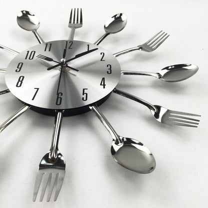 Metal Kitchen Wall Clock Creative  Kitchen Wall Clock 3D Modern Creative Kitchen Cutlery Spoon Fork Time Like Wall Clock Wall Sticker Room Home Decoration Quartz Wall Art Cutlery Mounted Clocks Modern Design Home Decorative