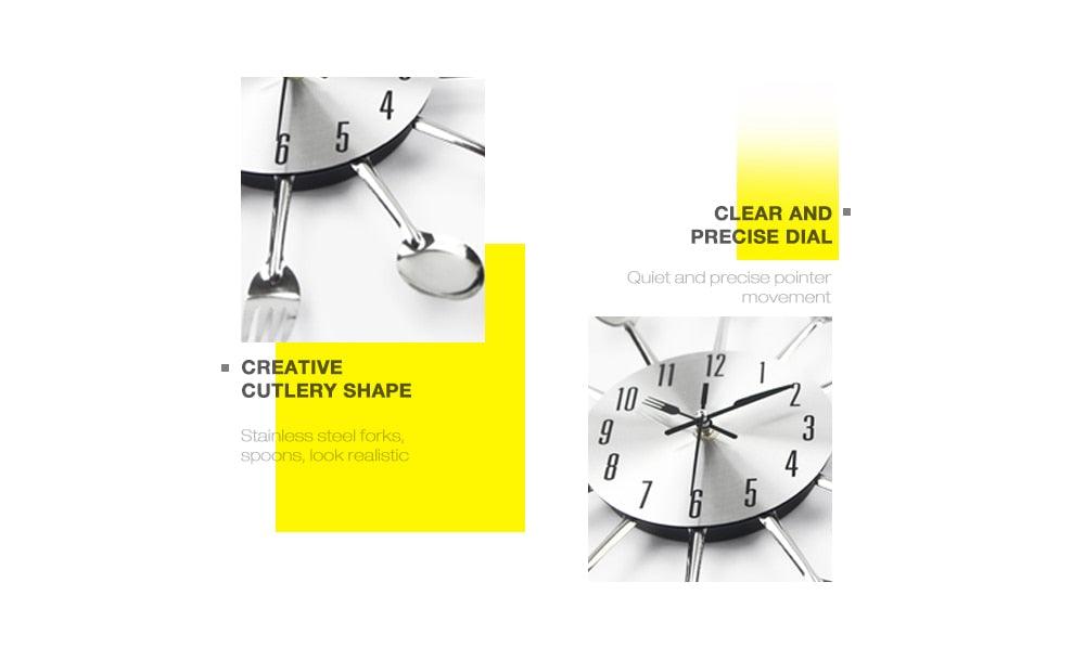 Metal Kitchen Wall Clock Creative  Kitchen Wall Clock 3D Modern Creative Kitchen Cutlery Spoon Fork Time Like Wall Clock Wall Sticker Room Home Decoration Quartz Wall Art Cutlery Mounted Clocks Modern Design Home Decorative