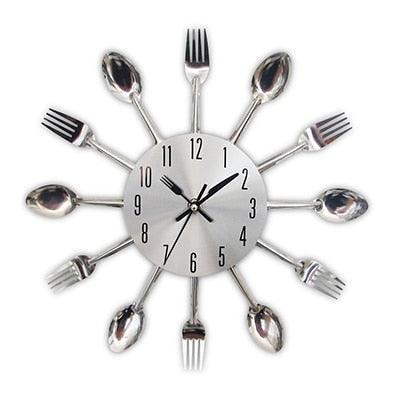 Metal Kitchen Wall Clock Creative  Kitchen Wall Clock 3D Modern Creative Kitchen Cutlery Spoon Fork Time Like Wall Clock Wall Sticker Room Home Decoration Quartz Wall Art Cutlery Mounted Clocks Modern Design Home Decorative