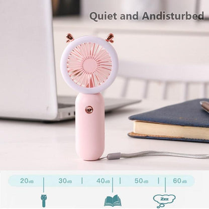 Mini Portable Fan USB Rechargeable Night Light Cooling Handheld Fan Three Speed Adjustable Pocket Personal Small Hand Fan for Child Home School Travel LED Fan