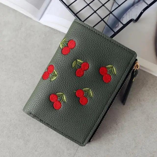 Modern Lightweight Cherry PU Leather Mini Wallet For Women Cute Design Purse Women Holder Minimalist Bag
