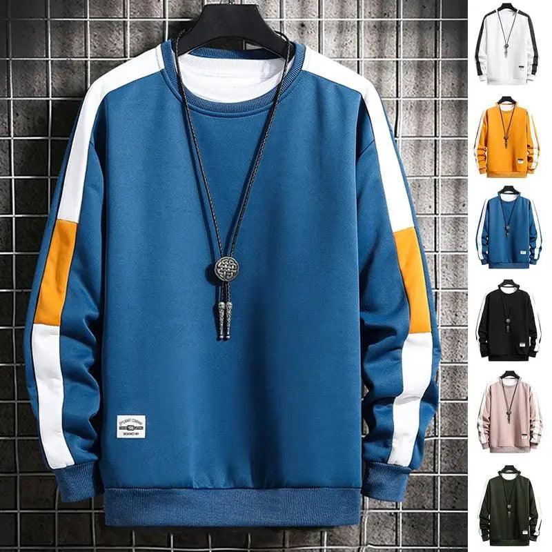 Modern Long Sleeve Sweatshirts Men New Fashion Color Casual Mens Casual O-Neck Patchwork Sweatshirt For Young Men Men Sweatshirt Streetwear Loose Solid Patchwork Pullover Sweatshirt