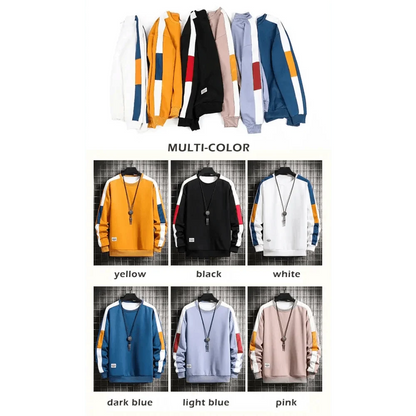 Modern Long Sleeve Sweatshirts Men New Fashion Color Casual Mens Casual O-Neck Patchwork Sweatshirt For Young Men Men Sweatshirt Streetwear Loose Solid Patchwork Pullover Sweatshirt