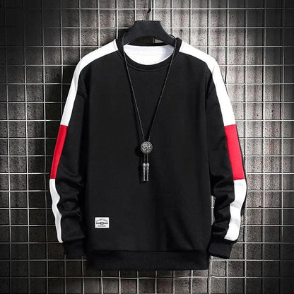 Modern Long Sleeve Sweatshirts Men New Fashion Color Casual Mens Casual O-Neck Patchwork Sweatshirt For Young Men Men Sweatshirt Streetwear Loose Solid Patchwork Pullover Sweatshirt