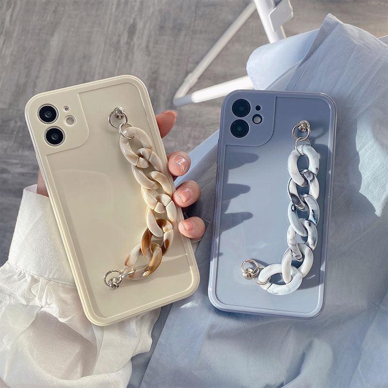 Modern Pure Color Sparkle Strap Luxury Classic Design Solid Color Chain Protective Cover Simple Wrist Chain Phone Case For iPhone 13 Pro Max XS MAX 14 Pro Max XR XS 7 8 Plus SE Soft Shell Cover For Iphone
