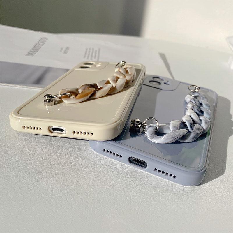 Modern Pure Color Sparkle Strap Luxury Classic Design Solid Color Chain Protective Cover Simple Wrist Chain Phone Case For iPhone 13 Pro Max XS MAX 14 Pro Max XR XS 7 8 Plus SE Soft Shell Cover For Iphone