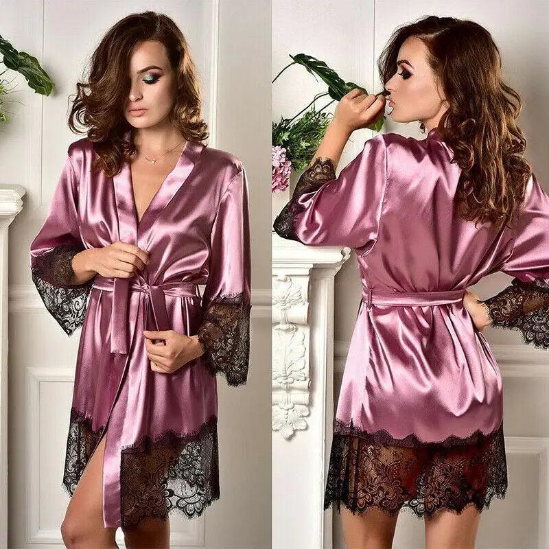 Modern Silk Bathrobe For Women Elegant Soft Silk Nightwear Unique  V-Neck Short Women's Fashion Bathrobes