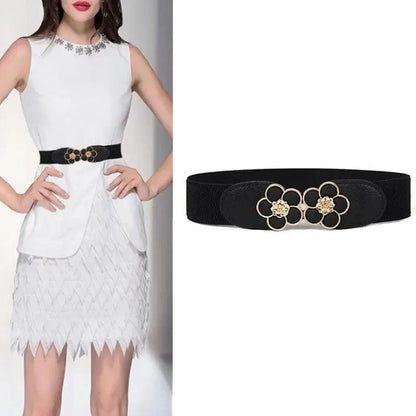 Modern Wide Fabric Strap Silver Metal Buckle Belts For Women Trendy Fashion Stretchable Classic Belts