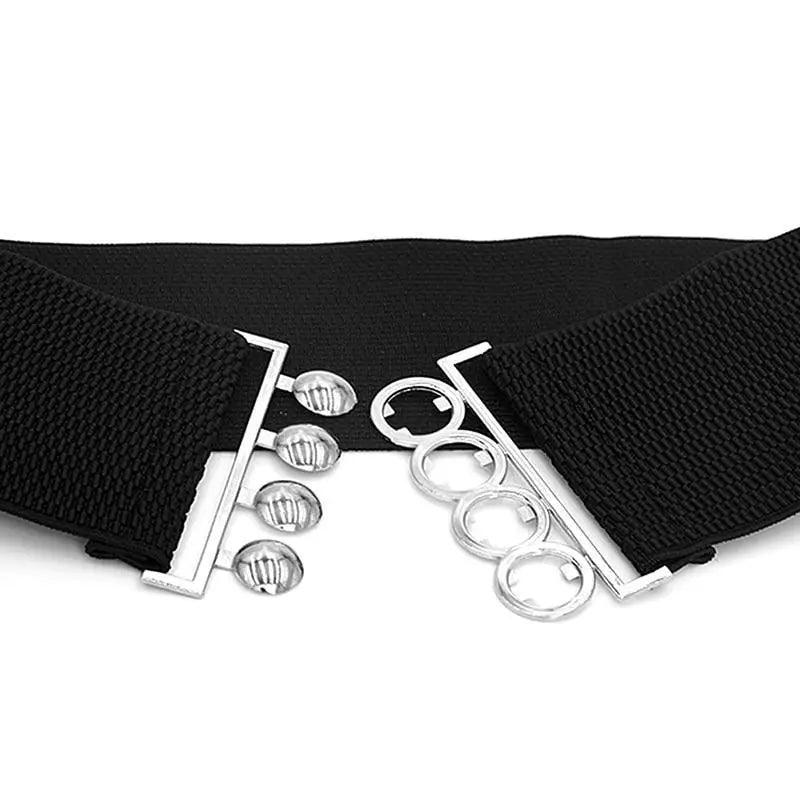 Modern Wide Fabric Strap Silver Metal Buckle Belts For Women Trendy Fashion Stretchable Classic Belts