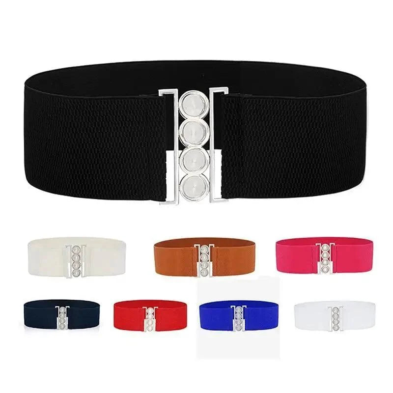 Modern Wide Fabric Strap Silver Metal Buckle Belts For Women Trendy Fashion Stretchable Classic Belts