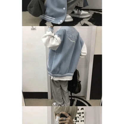 New Elegance Spring Autumn Coat Baseball Bomber Jacket Loose Letter R Men Women Couples Tops Plus Size Jackets Streetwear