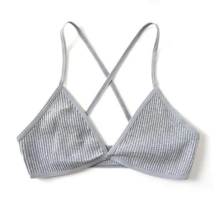 New Soft Comfortable Cotton Bras For Women Thin French Style Bras Deep V Triangle Cup Cross Beauty Back Bra Small size