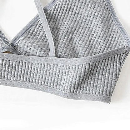 New Soft Comfortable Cotton Bras For Women Thin French Style Bras Deep V Triangle Cup Cross Beauty Back Bra Small size