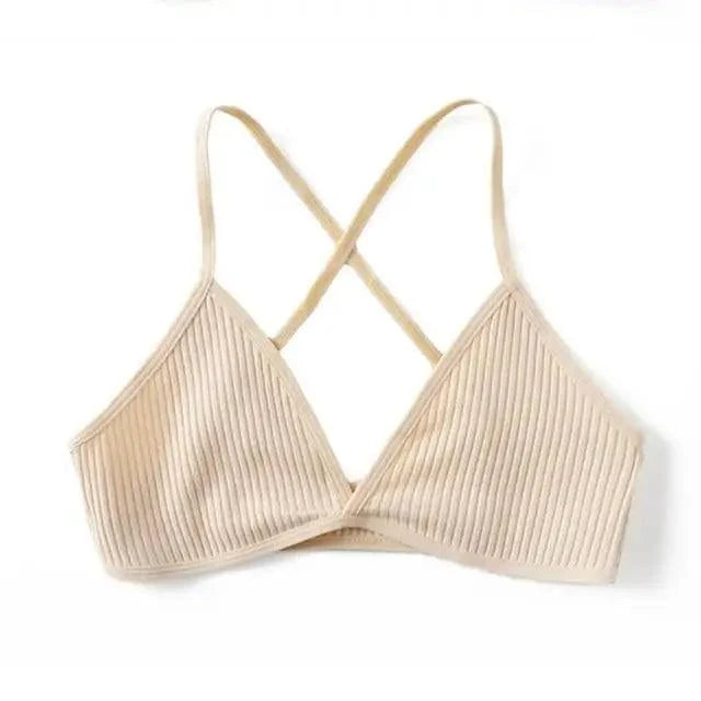 New Soft Comfortable Cotton Bras For Women Thin French Style Bras Deep V Triangle Cup Cross Beauty Back Bra Small size