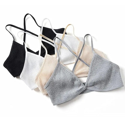 New Soft Comfortable Cotton Bras For Women Thin French Style Bras Deep V Triangle Cup Cross Beauty Back Bra Small size
