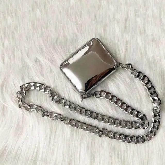 New Sparkling Thick Metal Chain Shoulder Bag Bike Wallet, Mini Bag, Coin Purse. Fashionable Women Pack Leather Crossbody Bags