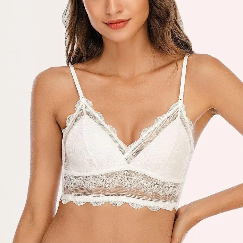 New Splendid French Style Lingerie Soft Bralette Deep V Lace Wireless Triangular Padded Cups Backless Bra