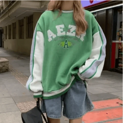 New Spring Autumn O-Neck Pullover Women Loose Clothes Oversized Sweatshirt Vintage Oversized Sweatshirt Women Embroidered Retro Letter Print Long Sleeve Shirt Crew Neck Sweatshirt
