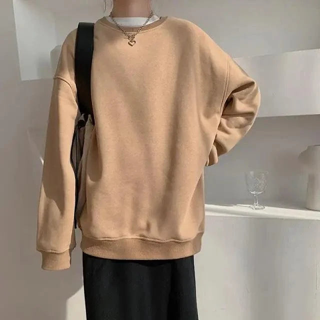New Spring Fleece Thick Sweatshirt Vintage Solid Warm O Neck Pullover Grey Brown Lady New All-Match Hooded Autumn Women Pullover Round Neck Large Size Loose Long Sleeve Sweatshirt