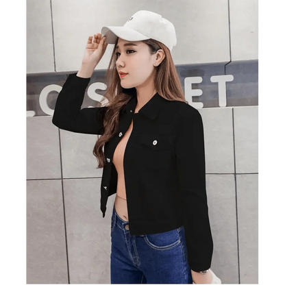 New Stunning Long Sleeve Winter Slim White Black Jeans Top For Women Solid Denim Jacket Women Short Overcoat For Ladies