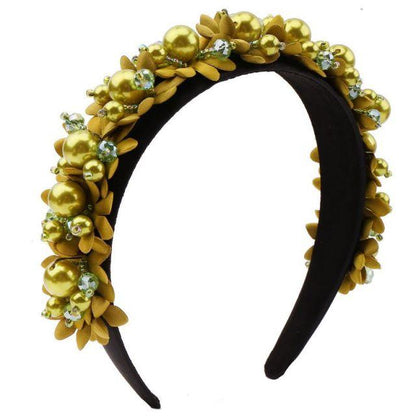 Flower Pearl Headbands Crystal Beads Embellishment Wide Hairbands Women Wedding Party Crown Tiara Gorgeous Hair Accessories For Women