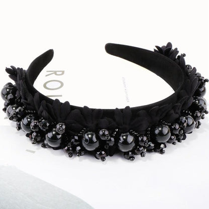 Flower Pearl Headbands Crystal Beads Embellishment Wide Hairbands Women Wedding Party Crown Tiara Gorgeous Hair Accessories For Women
