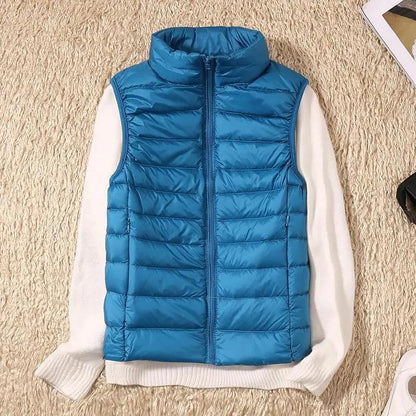 New Trendy Ultra Light Women's Duck Down Vest Jacket Autumn/Winter High collar Sleeveless Coat For Girls
