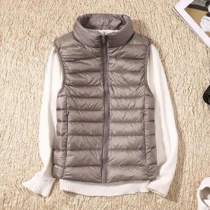 New Trendy Ultra Light Women's Duck Down Vest Jacket Autumn/Winter High collar Sleeveless Coat For Girls