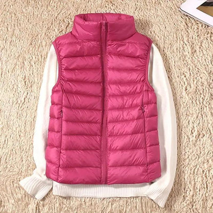 New Trendy Ultra Light Women's Duck Down Vest Jacket Autumn/Winter High collar Sleeveless Coat For Girls