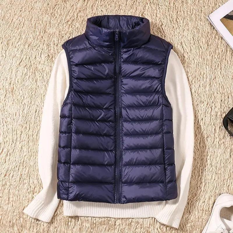 New Trendy Ultra Light Women's Duck Down Vest Jacket Autumn/Winter High collar Sleeveless Coat For Girls