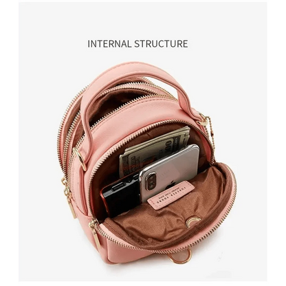 New Versatile Big Capacity 3 Layer Women Backpack Fashionable Small Backpack For Ladies Soft Leather Shoulder Crossbody bag for Female