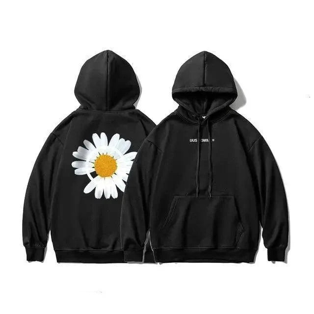 New Winter Loose Hooded Sweatshirts Men Thicken Warm Coat Hoodies Male Oversize Pullovers Sweatshirt Women Sunflower Printed Long Sleeve Pullover Sweatshirts Loose Drawstring Hoodie