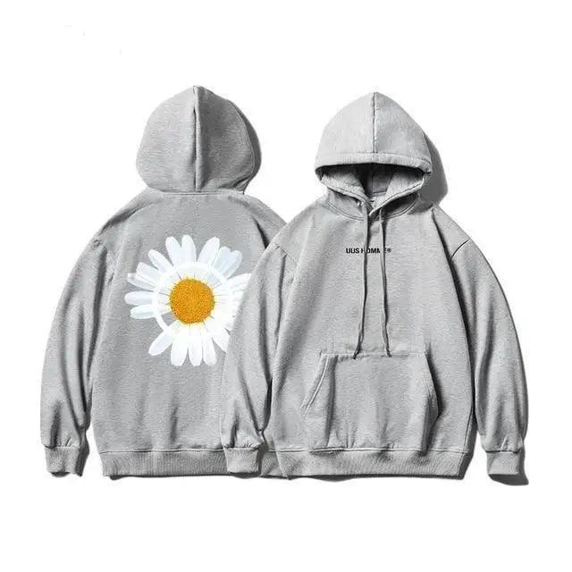 New Winter Loose Hooded Sweatshirts Men Thicken Warm Coat Hoodies Male Oversize Pullovers Sweatshirt Women Sunflower Printed Long Sleeve Pullover Sweatshirts Loose Drawstring Hoodie